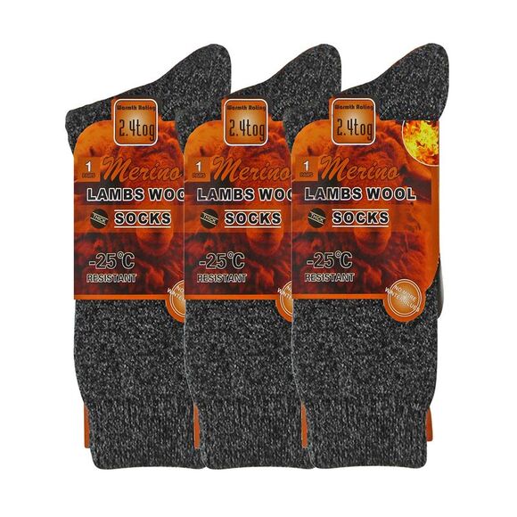 Mens 3-Pack Black Lambs Wool Thermal Work Socks - Picture 4 of 4